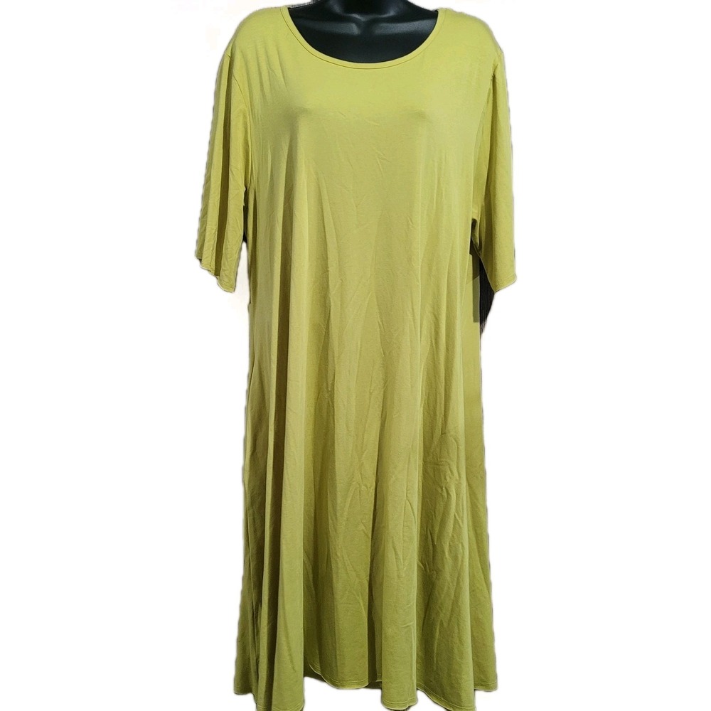 Fenini Oversize A-Line Dress Sz L Yellow Chartreuse Lagenlook Minimalist Pockets